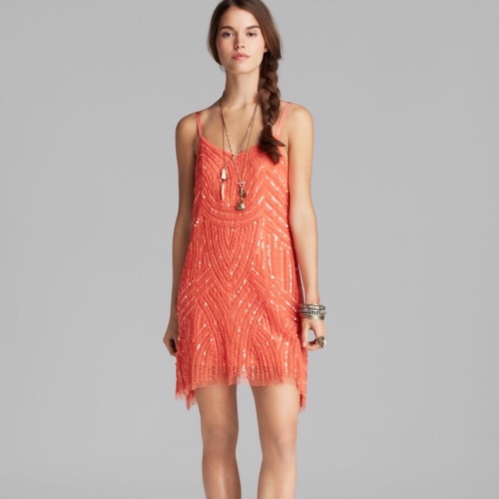 Elegant Orange Sleeveless Dress